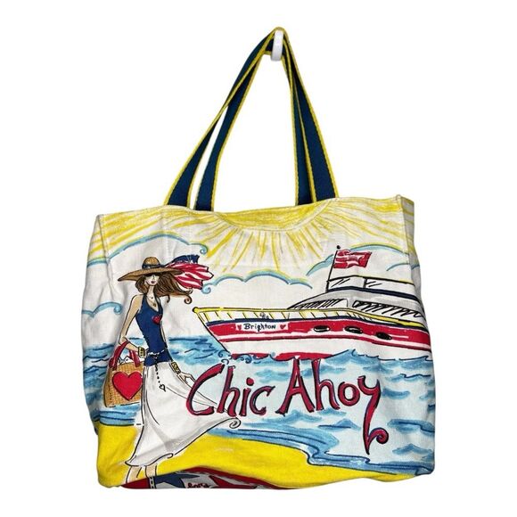 Brighton Chic Ahoy Large Tote Canvas Hand-Printed  Nautical Sea Ocean - Picture 3 of 5